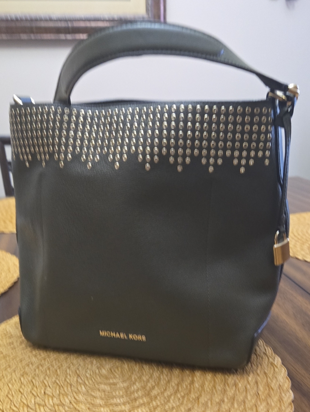 Michael Kors Black Leather Shoulder Bag with Gold Studs
